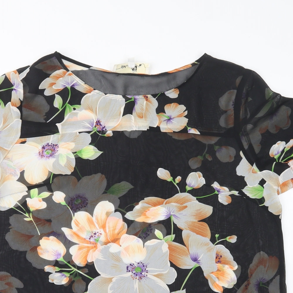Urmonda Womens Black Floral  Basic Blouse Size 14