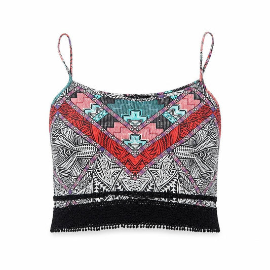 New Look Womens Black Geometric  Cropped T-Shirt Size 14
