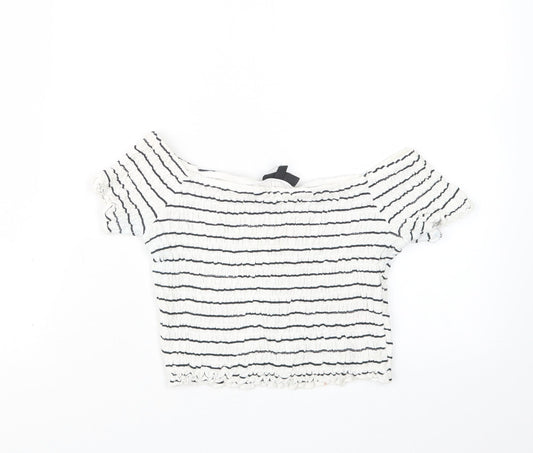 Topshop Womens Blue Striped  Cropped T-Shirt Size 10