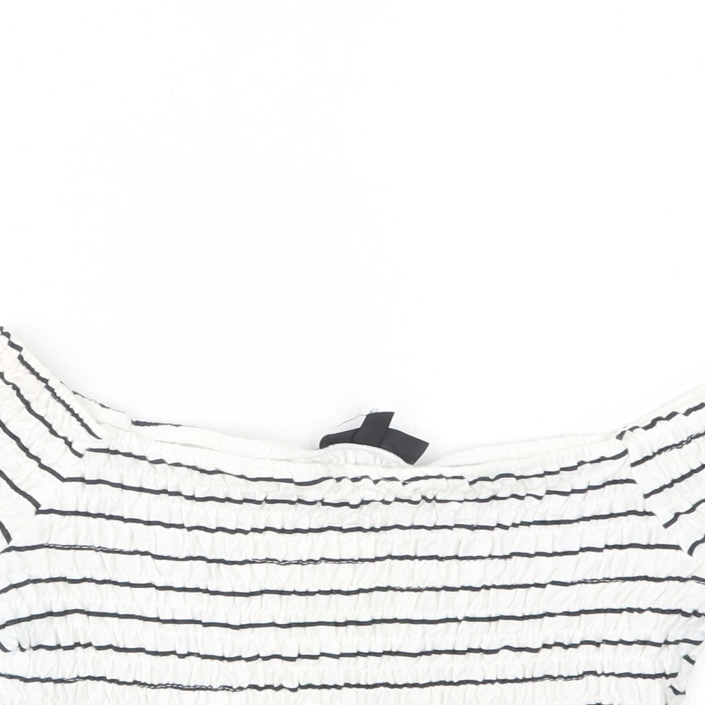 Topshop Womens Blue Striped  Cropped T-Shirt Size 10