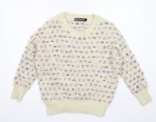 QED London Womens White Polka Dot Knit Pullover Jumper Size S