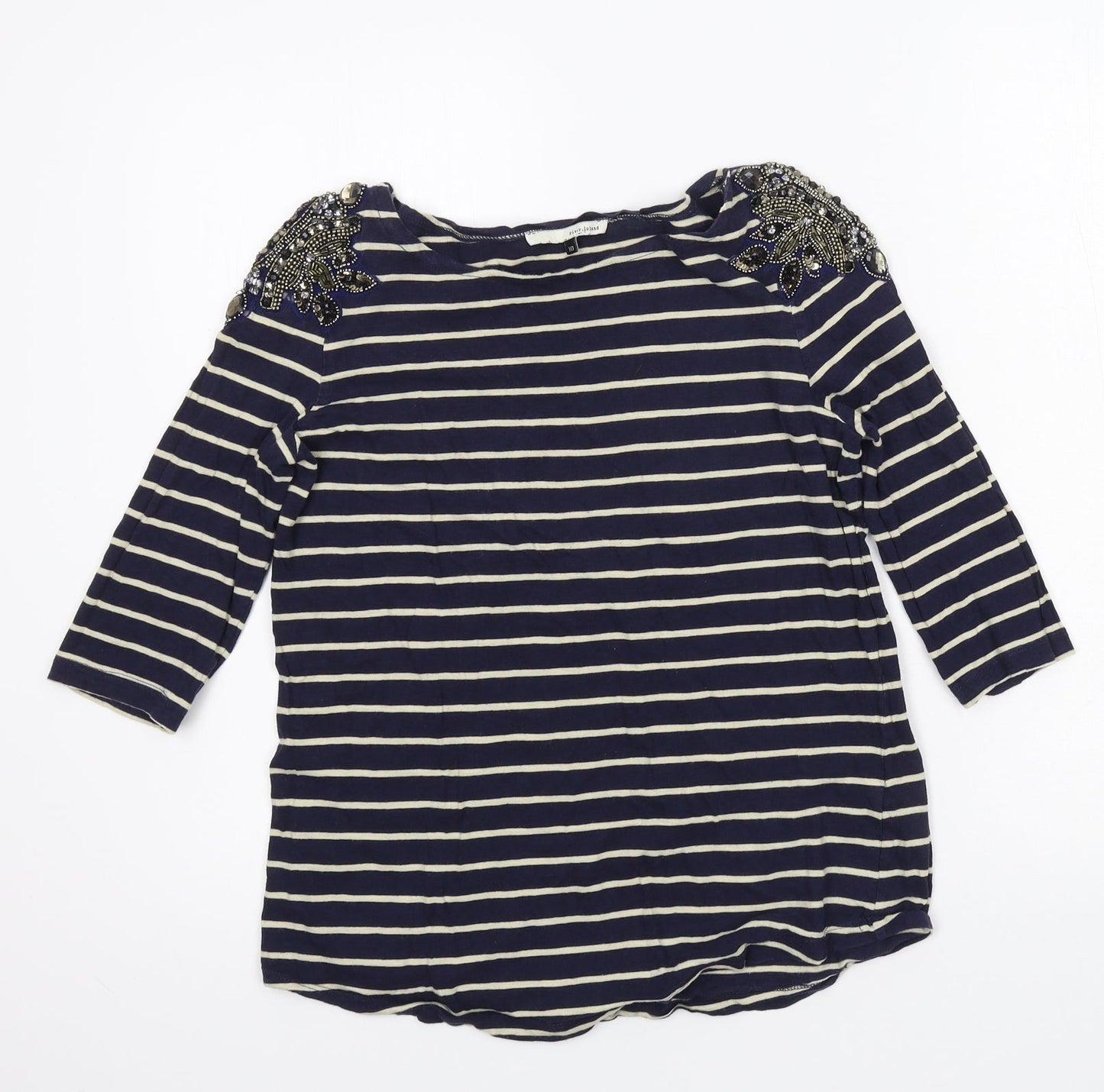River Island Womens Black Striped Jersey Basic T-Shirt Size 10
