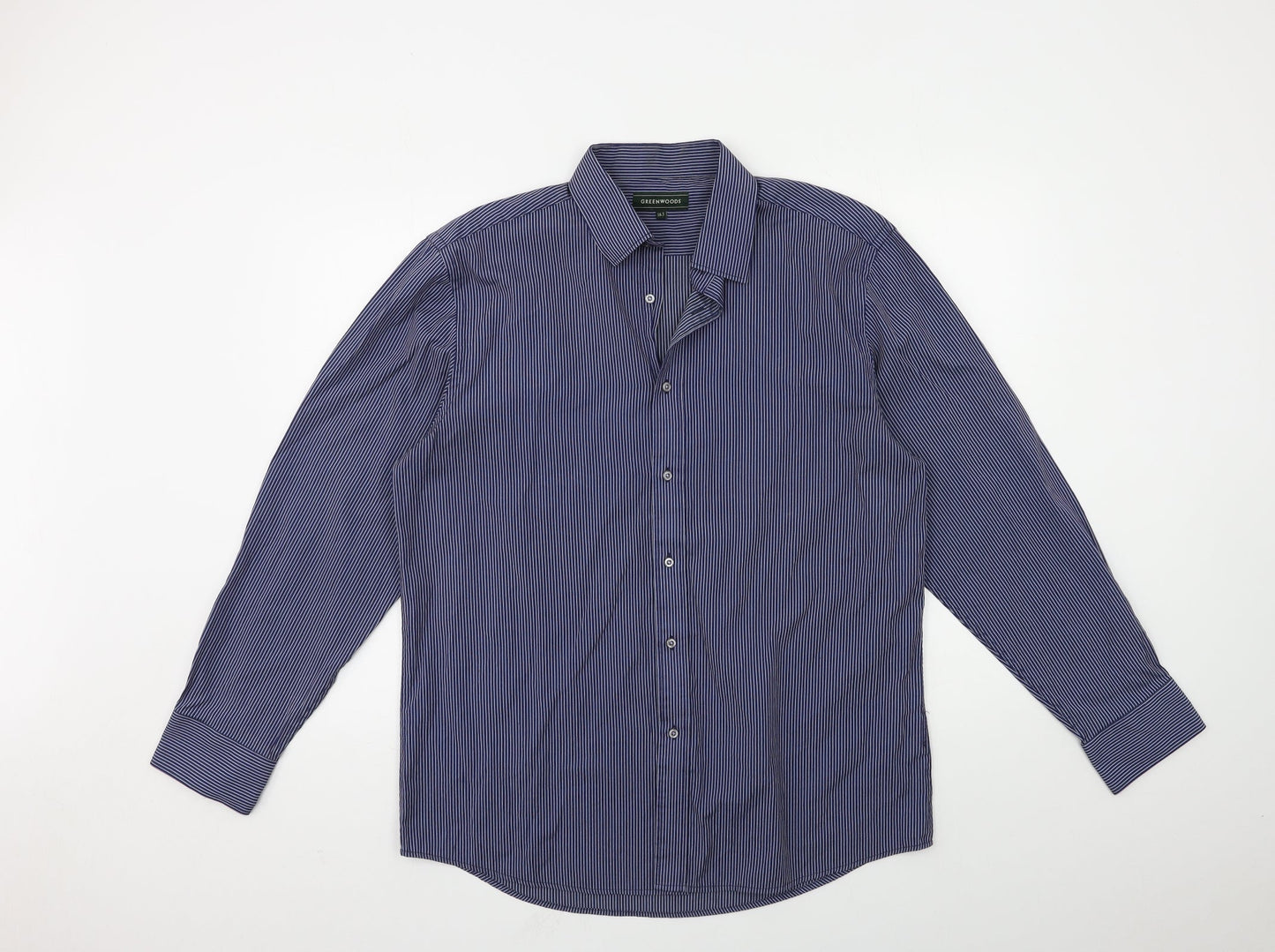 greenwoods Mens Blue Striped   Dress Shirt Size 16.5