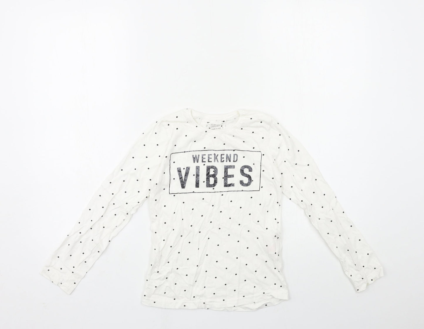 Primark Girls White Polka Dot  Basic T-Shirt Size 8-9 Years
