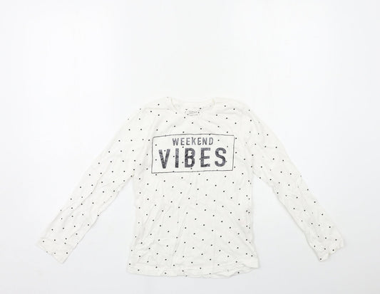 Primark Girls White Polka Dot  Basic T-Shirt Size 8-9 Years