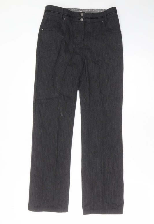 Marks and Spencer Womens Grey Striped Denim Straight Jeans Size 8 L28 in - short Leg
