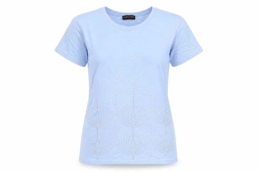 anna rose Womens Blue Geometric  Basic T-Shirt Size S  - beaded