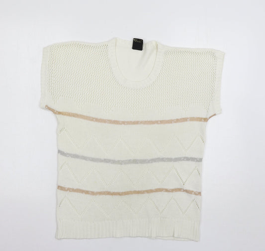 Anita Womens White Striped  Pullover Jumper Size L