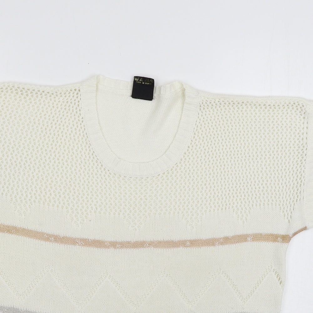 Anita Womens White Striped  Pullover Jumper Size L