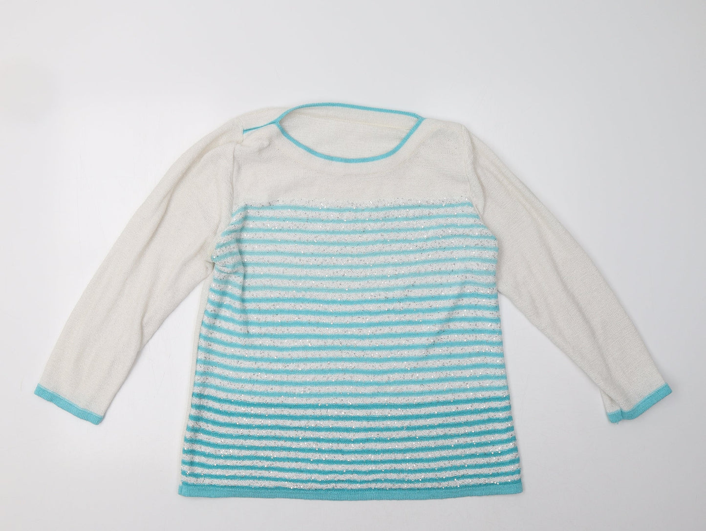 Preworn Womens White Striped  Pullover Sweatshirt Size M