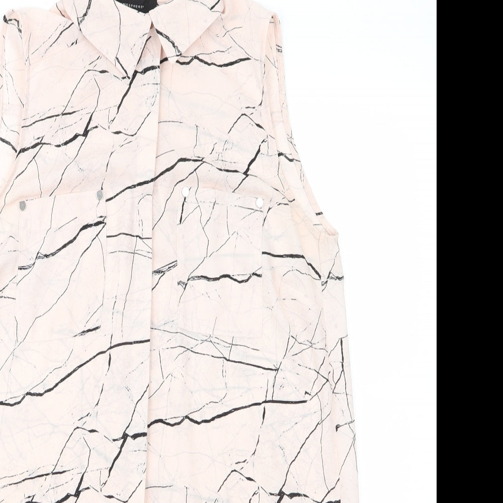 Atmosphere Womens Ivory Geometric  Basic Button-Up Size 10  - Abstract black print