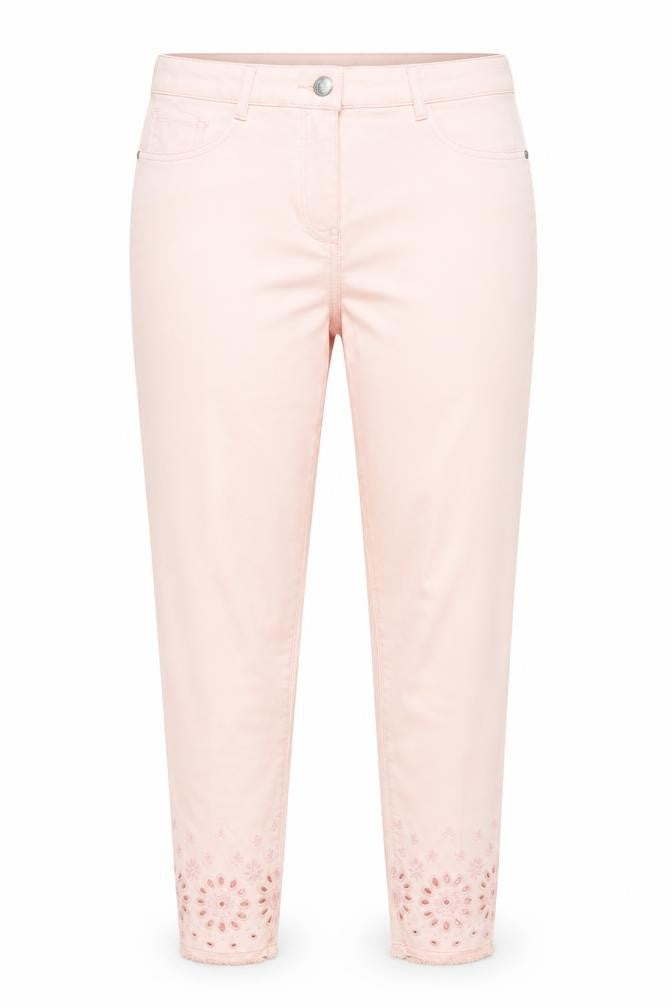 Denim Womens Pink  Canvas Trousers  Size 12 L26 in - Peach in Colour Freyed & Embroidered Hems Soft Feel