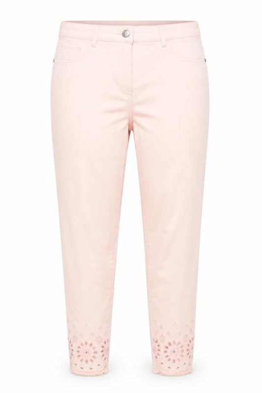 Denim Womens Pink  Canvas Trousers  Size 12 L26 in - Peach in Colour Freyed & Embroidered Hems Soft Feel