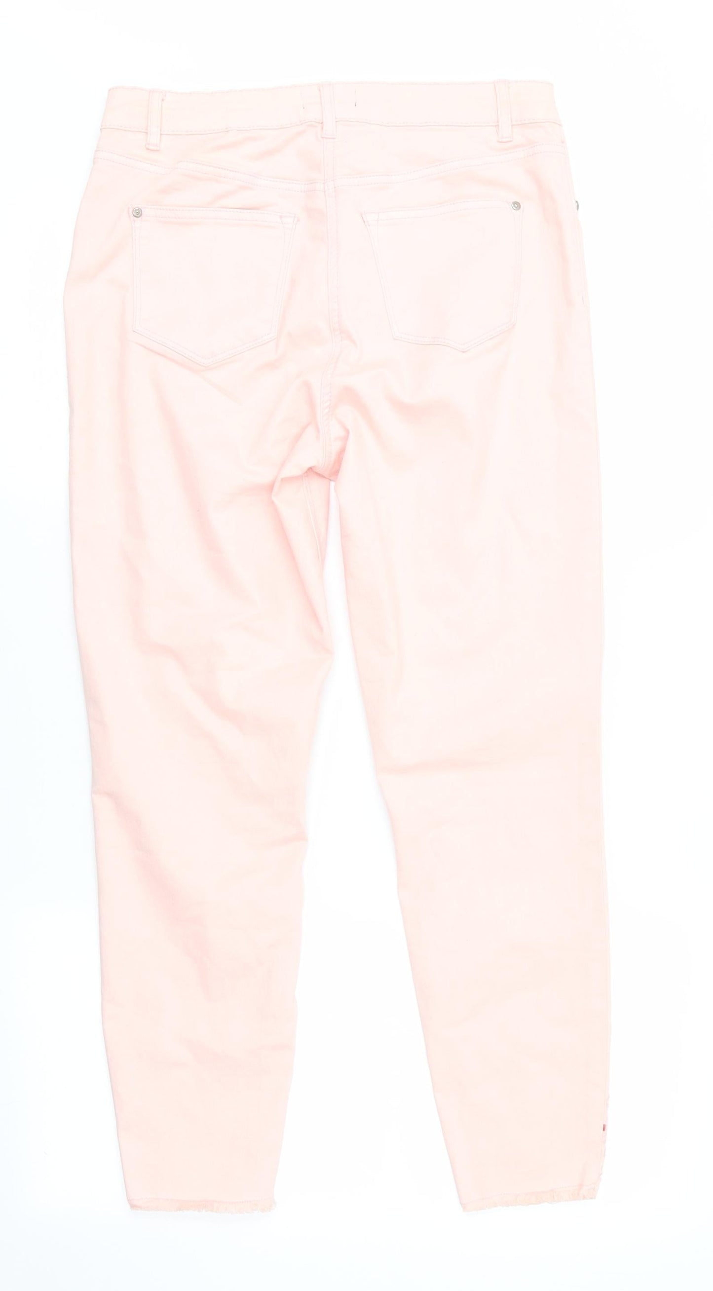Denim Womens Pink  Canvas Trousers  Size 12 L26 in - Peach in Colour Freyed & Embroidered Hems Soft Feel