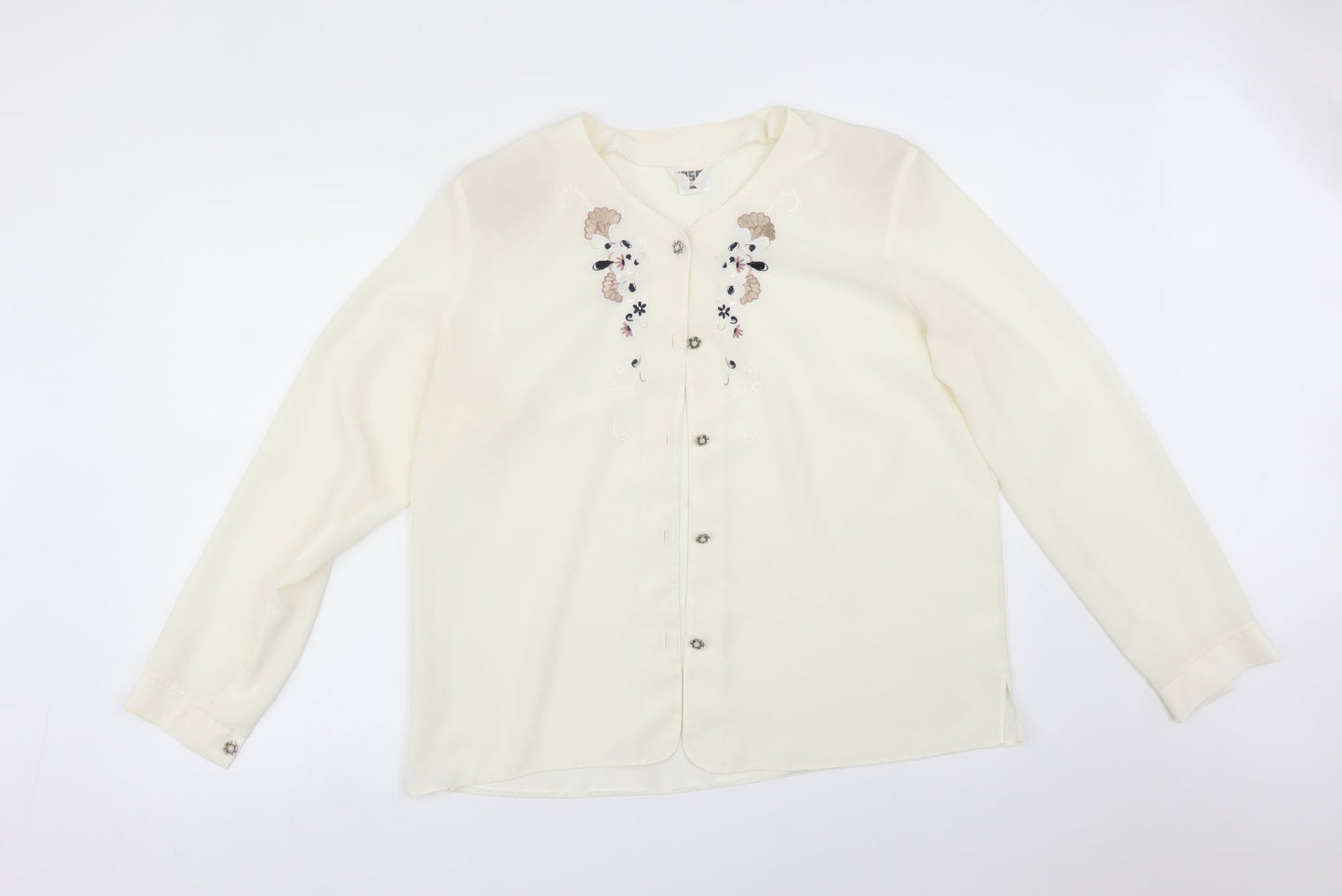 FOSBY Womens White Floral  Basic Blouse Size 16