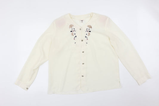 FOSBY Womens White Floral  Basic Blouse Size 16