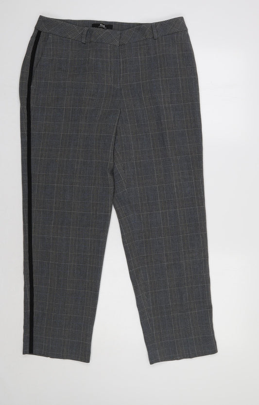Find Womens Grey Check  Trousers  Size L L28 in