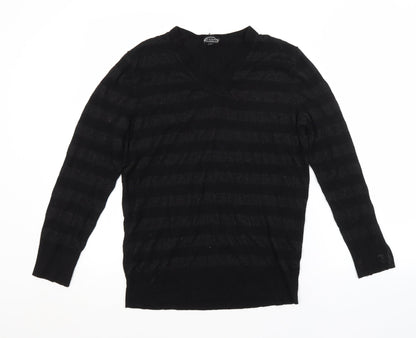 Preworn Mens Black Striped  Pullover Jumper Size L