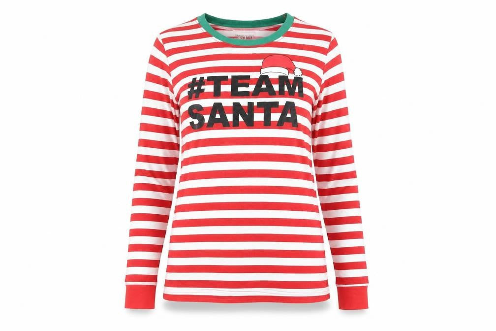 Made By Elves Womens Red Striped  Basic T-Shirt Size 8  - Christmas, #TeamSanta