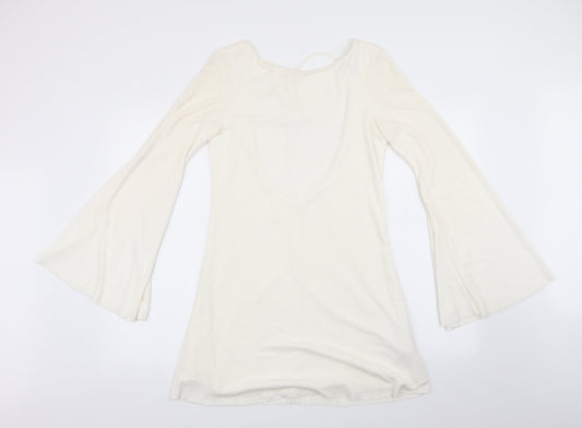 Zara Womens White   Fit & Flare    - Trumpet Sleeves Low back Neck Tie