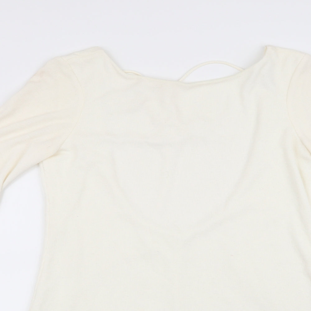 Zara Womens White   Fit & Flare    - Trumpet Sleeves Low back Neck Tie