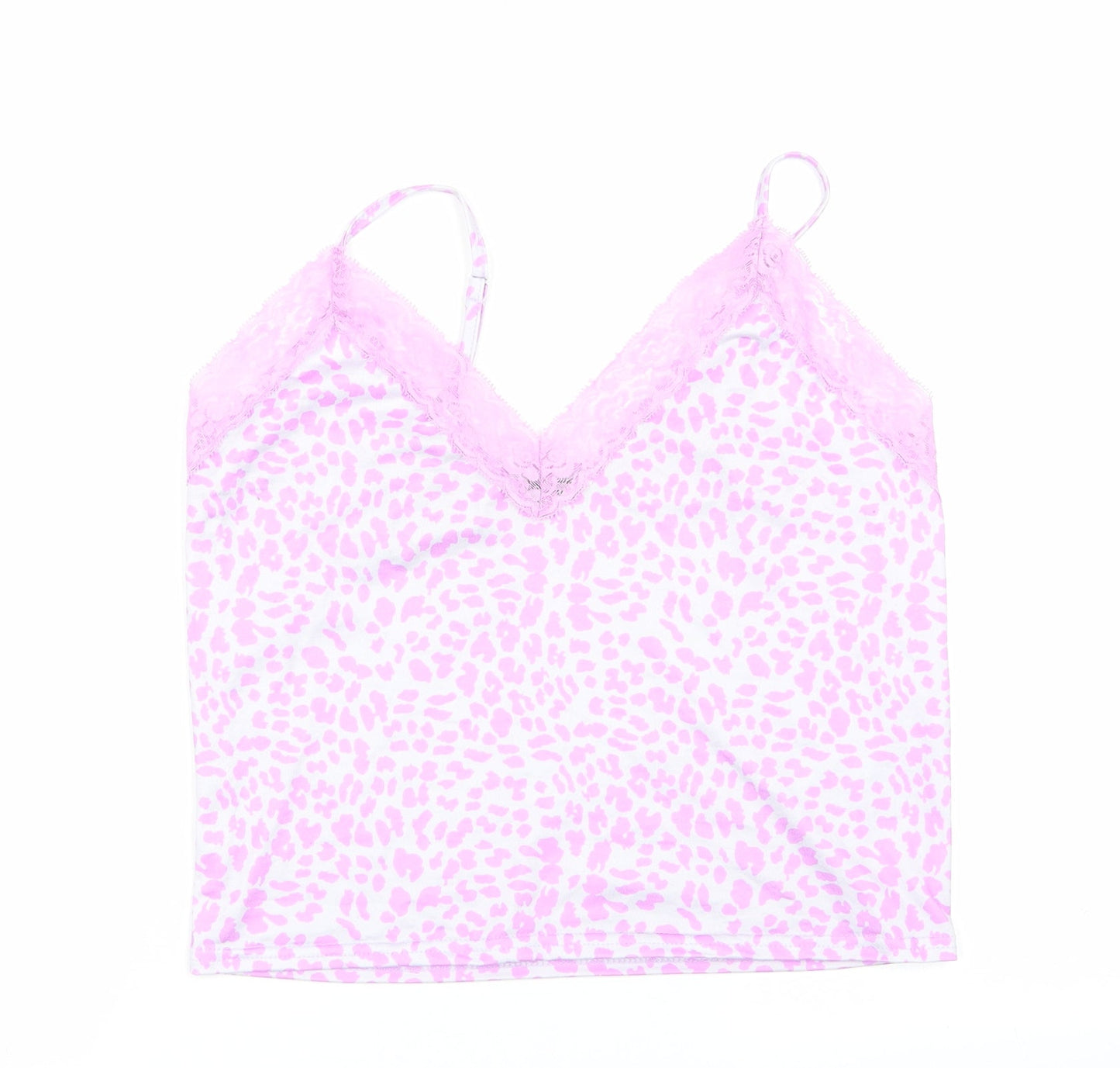 SheIn Womens Pink Animal Print  Cami Pyjama Top Size 10  - Lace Trim