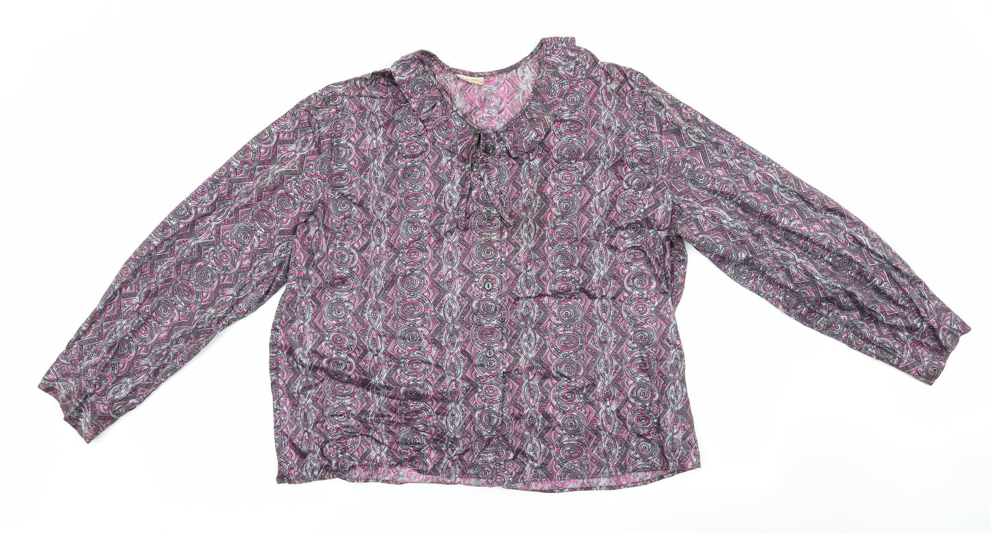 Wilray Separates Womens Grey Geometric  Basic Button-Up Size 16  - Frilled collar Pink & Grey