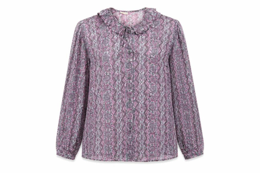 Wilray Separates Womens Grey Geometric  Basic Button-Up Size 16  - Frilled collar Pink & Grey