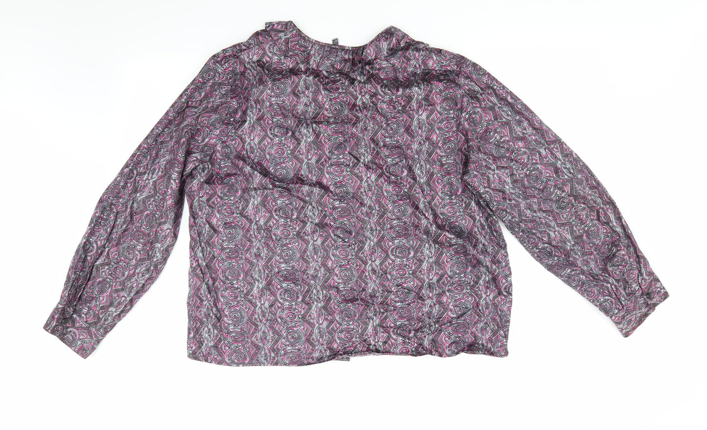 Wilray Separates Womens Grey Geometric  Basic Button-Up Size 16  - Frilled collar Pink & Grey