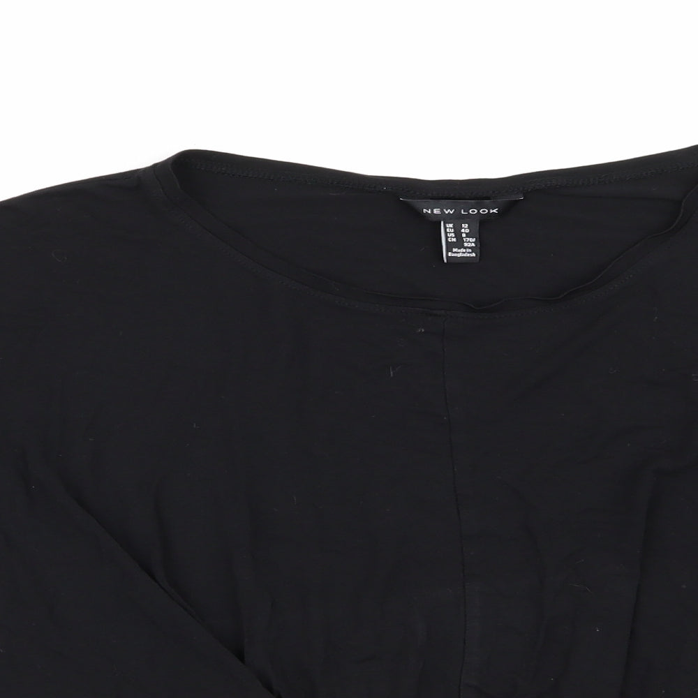 New Look Womens Black   Tunic T-Shirt Size 12  - Ruched Tie Front Hem Detail