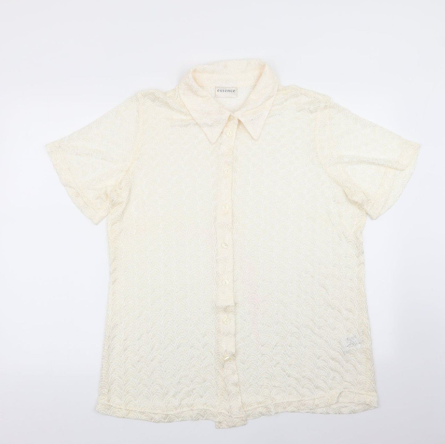 essence Womens Ivory Geometric  Basic Button-Up Size 18  - Lace Like Open Knit