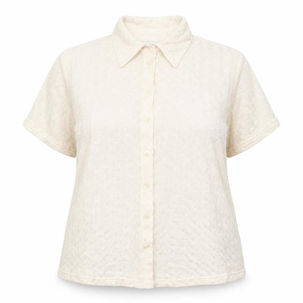 essence Womens Ivory Geometric  Basic Button-Up Size 18  - Lace Like Open Knit