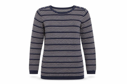 Isle Essentials Womens Blue Striped  Pullover Jumper Size 14  - Blue & Beige Stripes