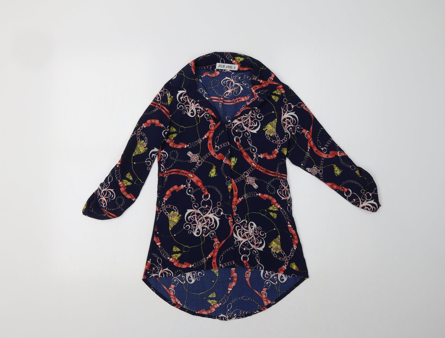 Jolie Angel Womens Blue Geometric  Basic Button-Up Size 6