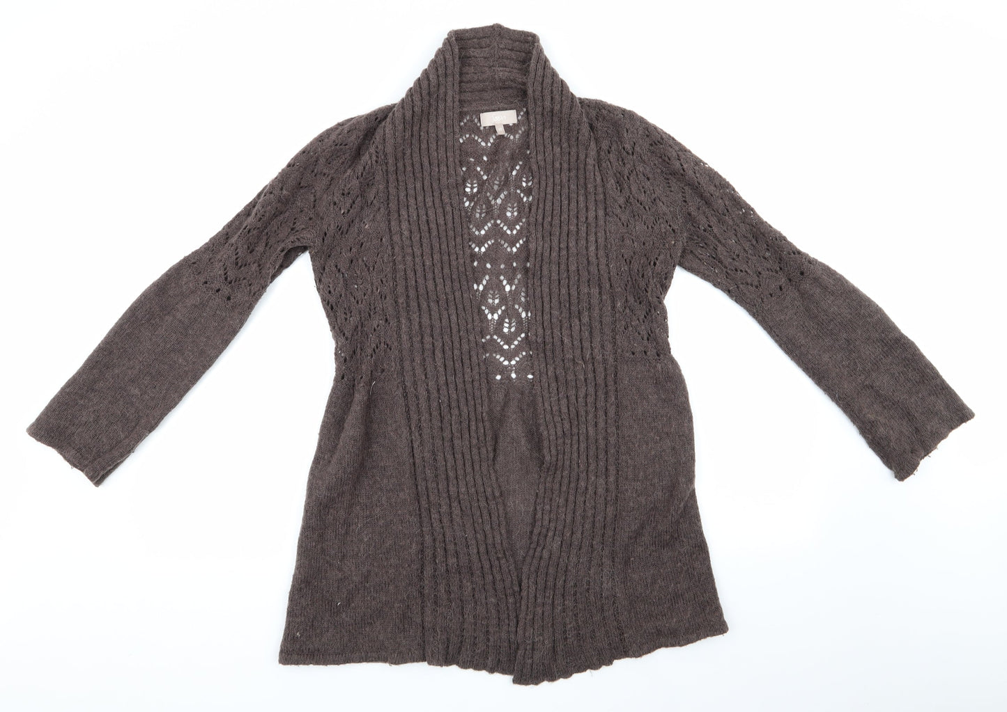 Soon Womens Brown   Cardigan Jumper Size 10  - Open Knit Bodice Longline