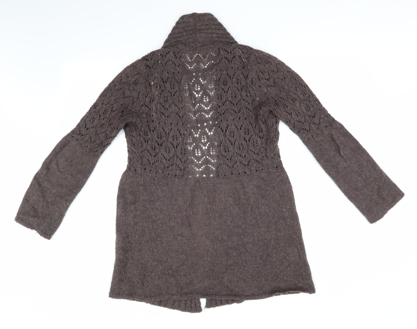 Soon Womens Brown   Cardigan Jumper Size 10  - Open Knit Bodice Longline