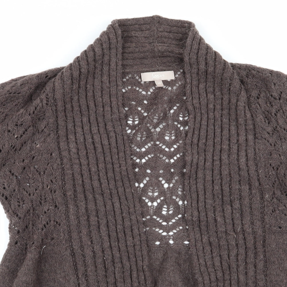 Soon Womens Brown   Cardigan Jumper Size 10  - Open Knit Bodice Longline