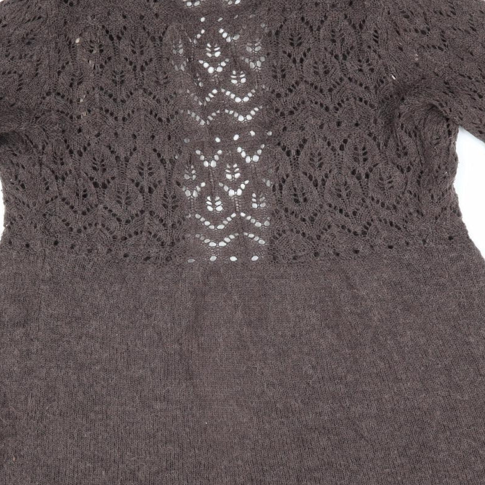 Soon Womens Brown   Cardigan Jumper Size 10  - Open Knit Bodice Longline