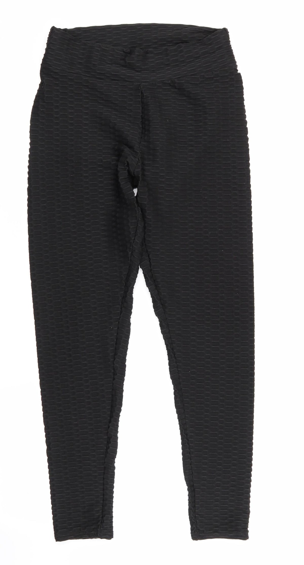 Preworn Womens Black Geometric  Jegging Trousers Size L L28 in - Raised weave texture Ruched Seat