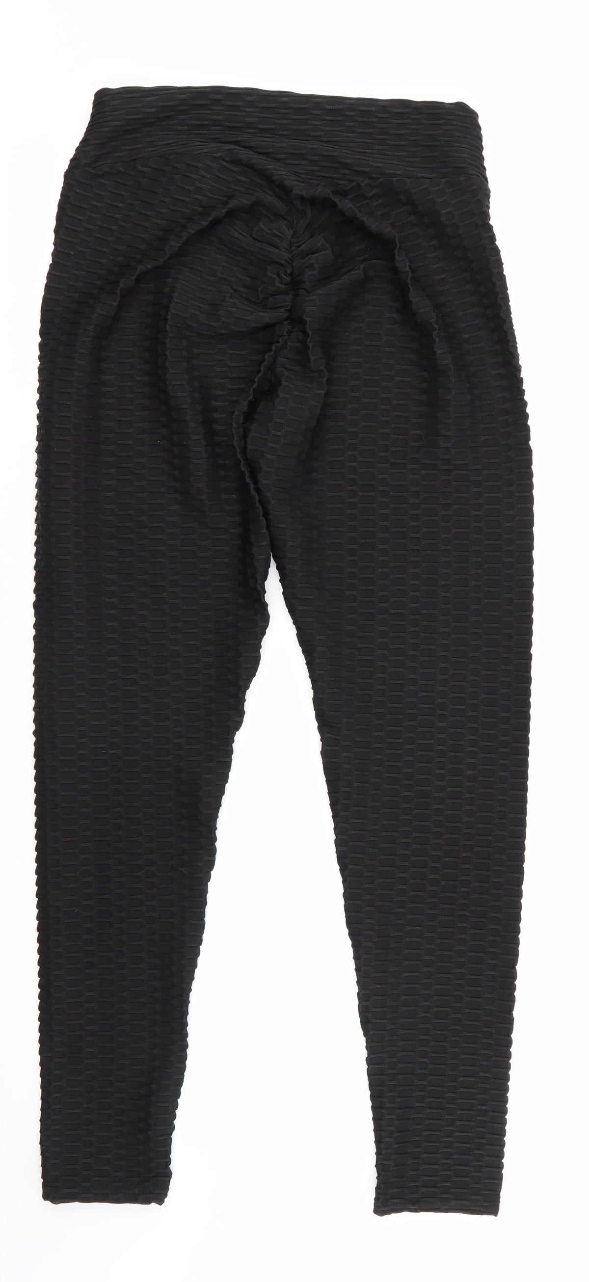 Preworn Womens Black Geometric  Jegging Trousers Size L L28 in - Raised weave texture Ruched Seat
