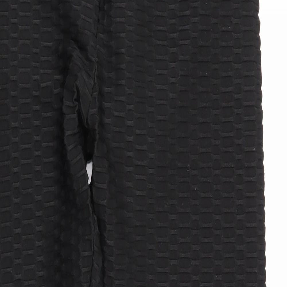 Preworn Womens Black Geometric  Jegging Trousers Size L L28 in - Raised weave texture Ruched Seat