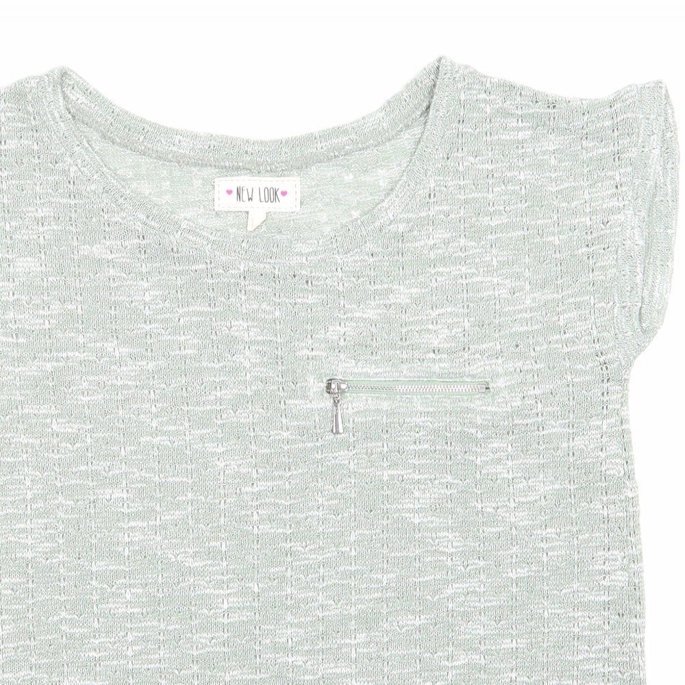 New Look Womens Green   Pullover Jumper Size 10  - Zip Pocket Green & White mix