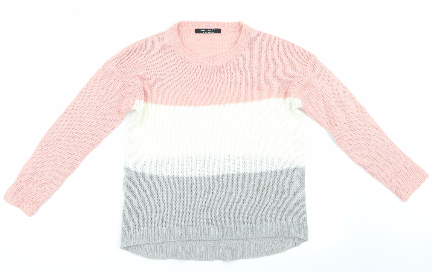 Select Womens Grey Striped  Pullover Jumper Size 10  - Peach Ivory Grey