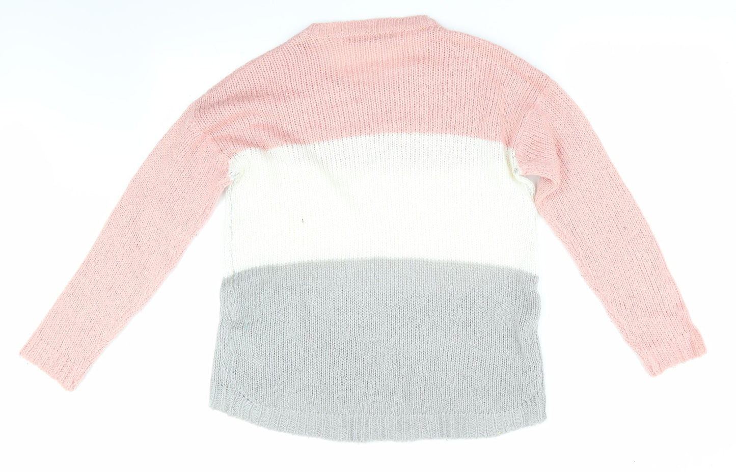 Select Womens Grey Striped  Pullover Jumper Size 10  - Peach Ivory Grey