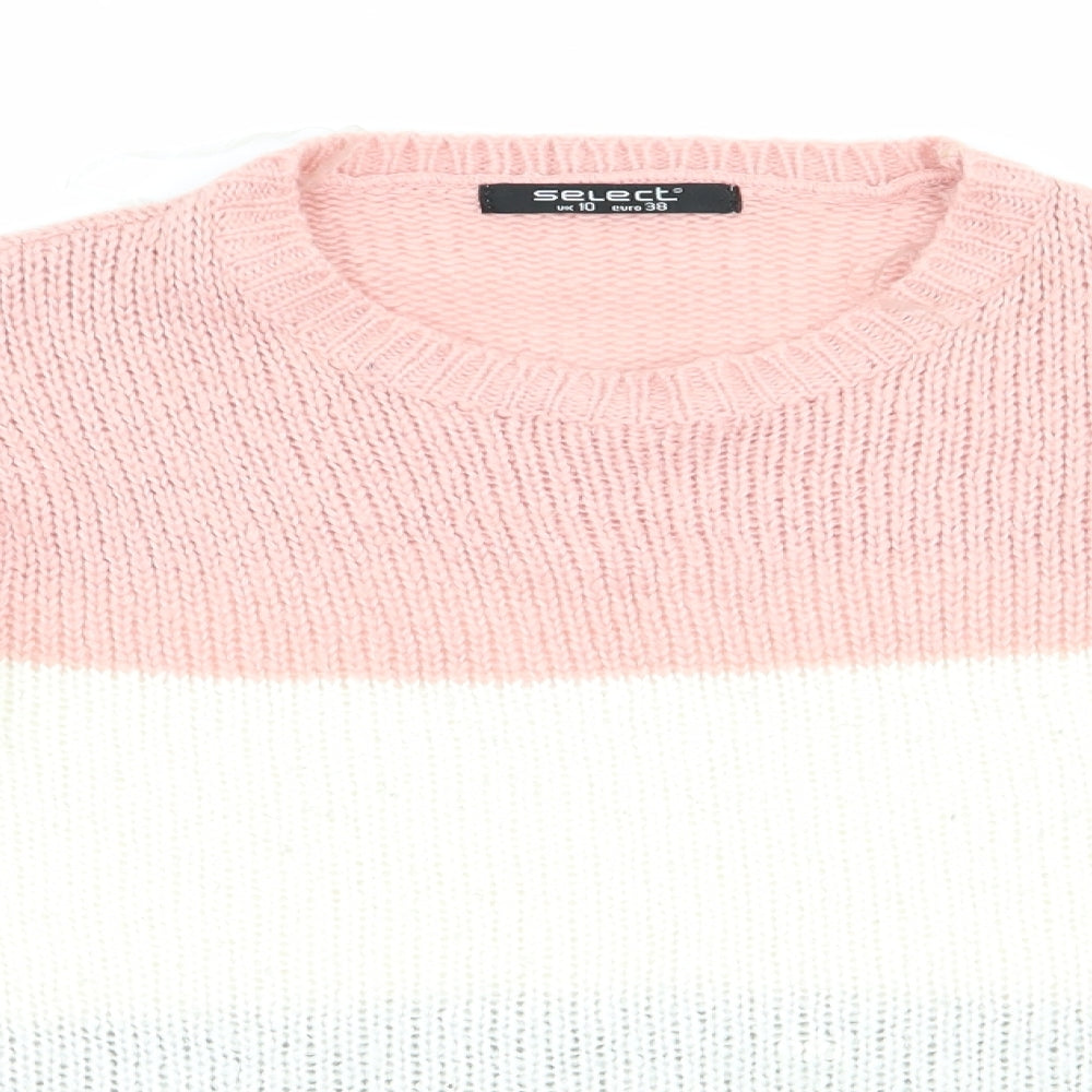 Select Womens Grey Striped  Pullover Jumper Size 10  - Peach Ivory Grey