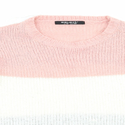 Preloved Select Womens Grey Striped  Pullover Jumper Size 10  - Peach Ivory Grey - Detail