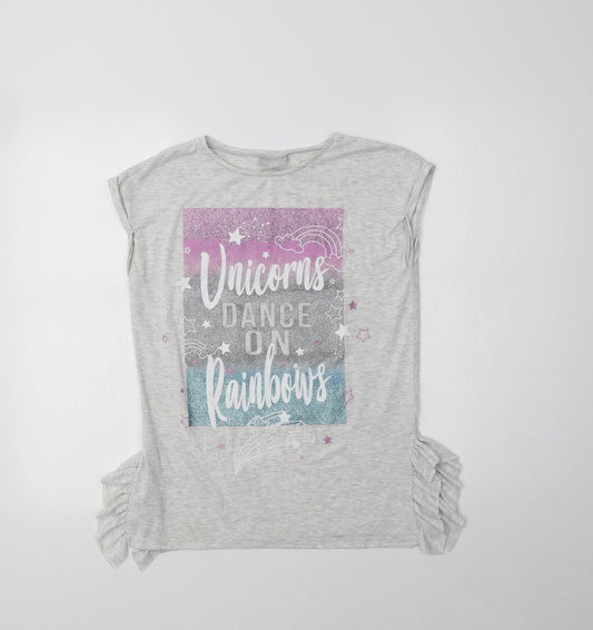 Matalan Girls Grey   Basic Polo Size 12 Years  - Unicorns Dance