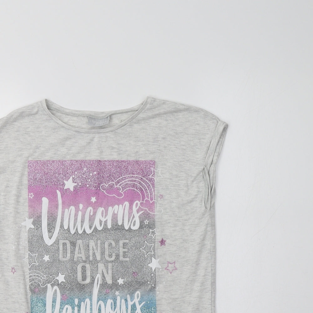 Matalan Girls Grey   Basic Polo Size 12 Years  - Unicorns Dance
