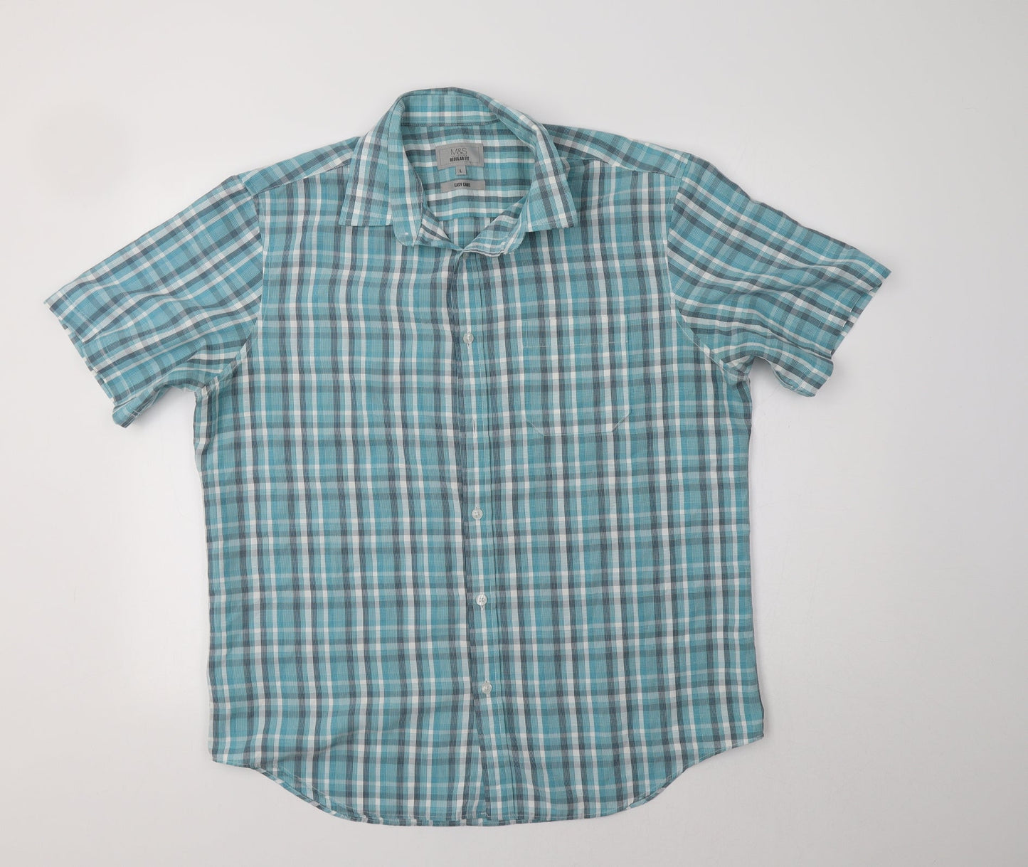 M&S Mens Blue Check   Button-Up Size L