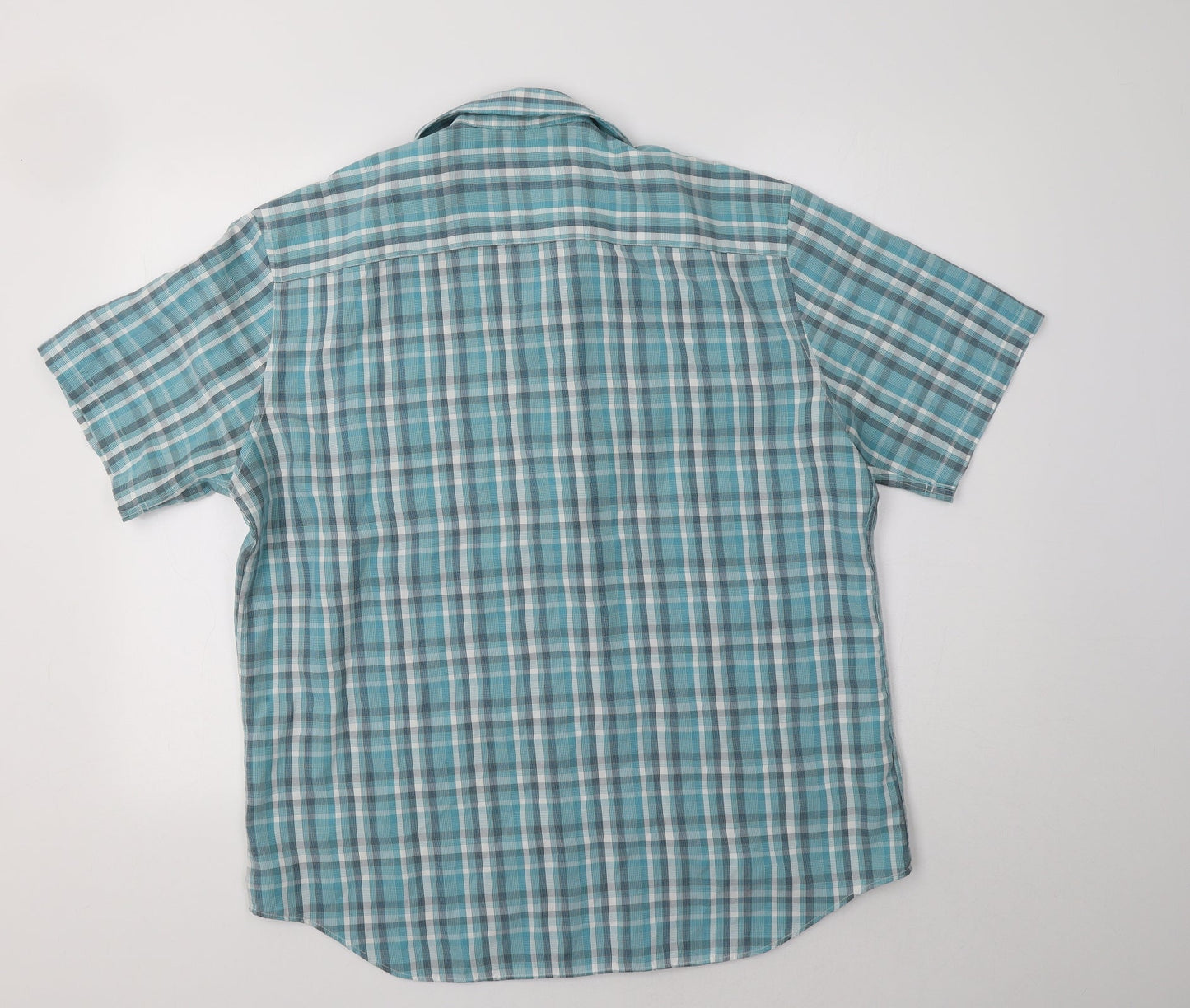 M&S Mens Blue Check   Button-Up Size L